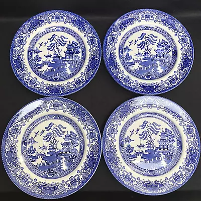 Buy 4 X English Ironstone Tableware 'Old Willow' Blue & White 25 Cm Dinner Plates • 18£