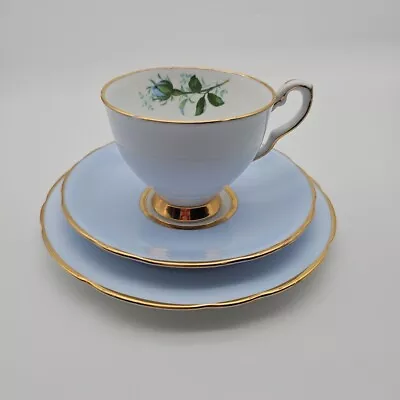 Buy Royal Stafford Tea Trio Light Blue With Floral Theme Bone China Vintage • 14.99£