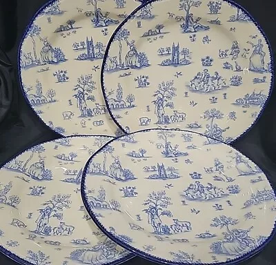 Buy (4) Wood & Sons Blue &White Toile De Jouy Dinner Plates 10 7/8   England Mint • 38.41£