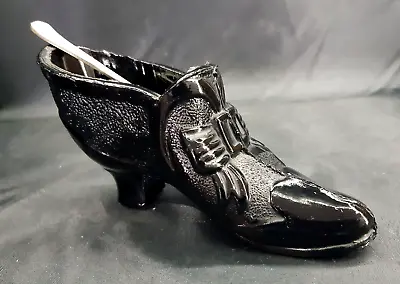 Buy Antique Victorian Davidson Black Glass Shoe Open Salt Dish & Spoon • 17.99£