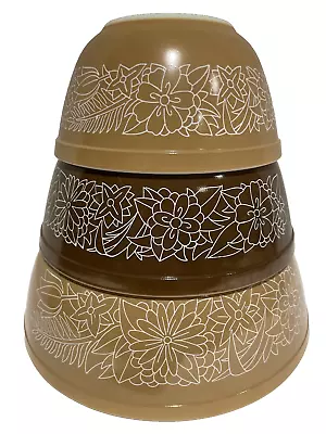 Buy Vintage Pyrex Woodland Brown Mixing Nesting Bowls Set Of 3 - 402, 403, 404 • 43.16£