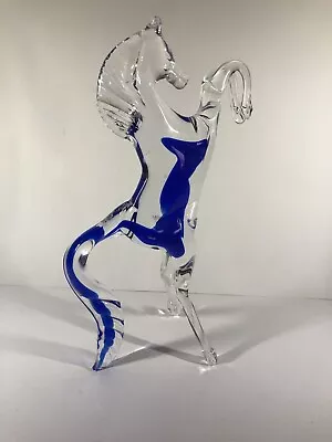 Buy Crystal Art Glass Hand Formed Sommerso  Cobalt Blue Stallion Figurine. • 53.87£