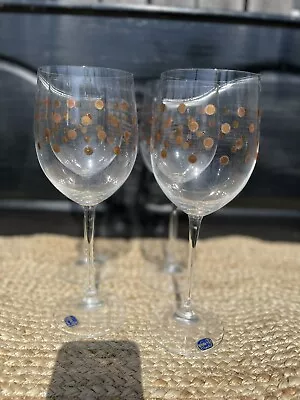 Buy 4 Bohemian Crystal Wine Glasses With Gold Polkadots • 38.92£
