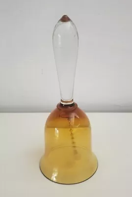 Buy Vintage Decorative Amber Glass Bell With Chunky Clear Handle • 5.99£