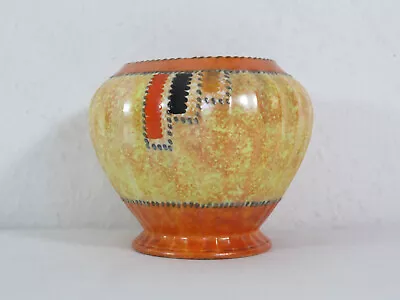 Buy Vintage 1930s Art Deco Crown Ducal Brown Tan Orange Coloured Patch Pattern Vase • 30£