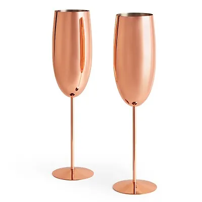 Buy Champagne Flute Prosecco Glasses, VonShef Set Of 2 Copper Stainless Steel Flutes • 17.99£