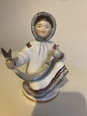Buy Vintage Lomonosov USSR Porcelain Eskimo Yakut Girl With Sturgeon Fish Figurine • 29.99£