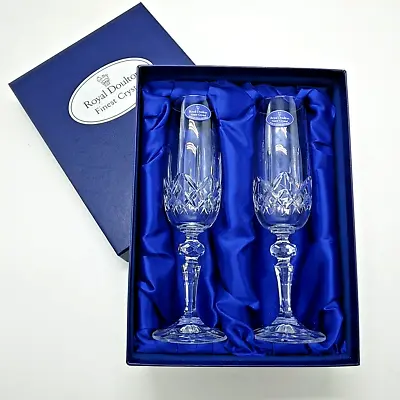 Buy Royal Doulton Finest Crystal Champagne Glasses Unused In Original Box 8.5  Tall • 35£