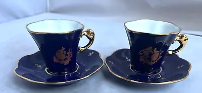 Buy Limoges France Castel Tea/coffee Cup&saucer Cobalt Blue,22k Gold Set-2-rare-vtge • 66.11£