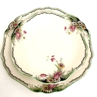 Buy Maddock Daisy Saucer & Cake Plate China Pink & Green Porcelain England • 12.33£