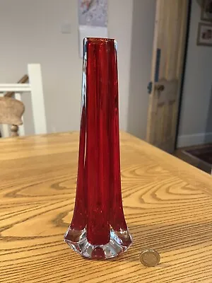 Buy VGC Whitefriars Glass Ruby Red Tricorn Vase Geoffrey Baxter Design #9570 C1960's • 22£