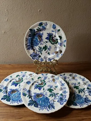 Buy Antique Mason's Belvedere England Ironstone China 4 Salad Plates Blue Floral • 75.71£