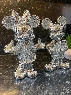 Buy Set Of 2 Bling Ornament Free Standing Silver Crushed Mici Mouse Crystal Ornament • 44.99£