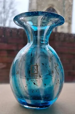 Buy Mdina Crystal Blue Stripe Bud Vase Signed & Dated 01 • 12£