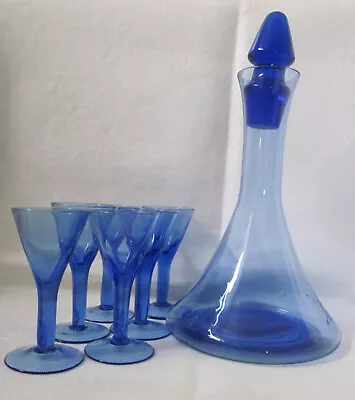 Buy Decanter And Liqueur Glasses Vintage Cobalt Blue Glass  • 36£