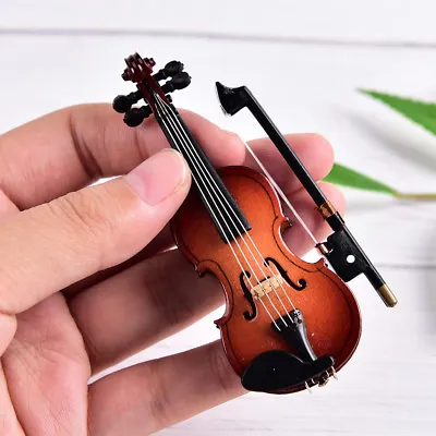 Buy Mini Violin Miniature Musical Instrument Wooden Model With Support And Case H DS • 6.98£