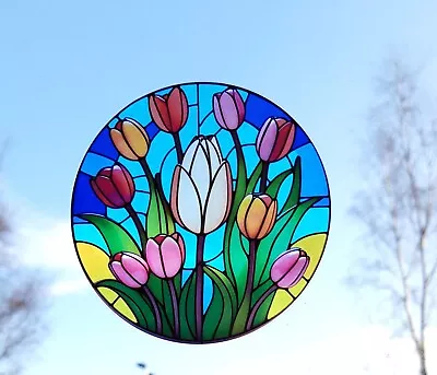 Buy Flowers Decorative Stained Glass Effect Static Cling Window Sticker Colourful • 3.49£