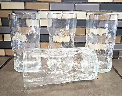 Buy Hand Blown Pinched Crackle Tumblers  Clear Glass Set Of 4 12 Ounces • 20.86£