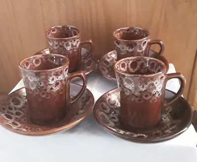 Buy Vintage Fosters Kernewek Cornish Honeycomb Drip Glaze 4 X Coffee Cups & Saucers • 24£