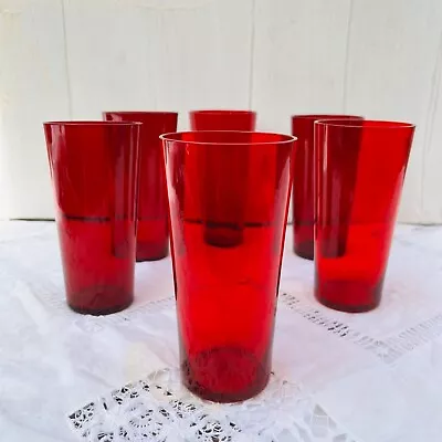 Buy Vintage Czech Ruby Glass Beakers X 6 Hand Blown Red Water Glass • 24£