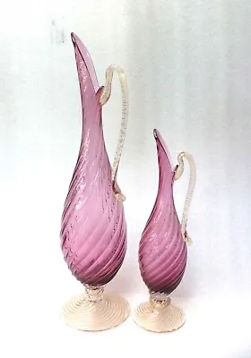 Buy Two  Murano  Venetian   Salviati  Pink  And  Gold  Art  Glass  Jug  Vases • 245£