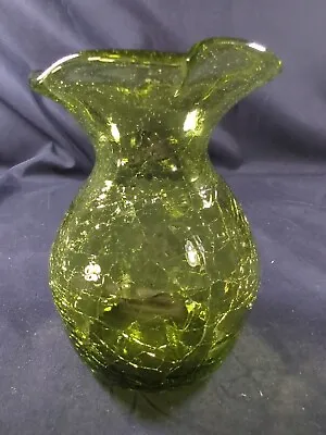 Buy Vintage Small Green Crackle Glass Vase Vessel Round Opening Pear Shaped Vase 5  • 14.41£