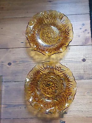 Buy 2 X 1930's Dark Amber Ruffle Edged Glass Bowls  • 9£