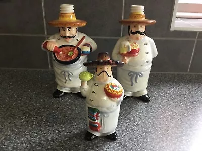Buy Quirky Vintage Salad Dressing Dispensers + Salt Pot.   Mexican Chefs!  Unused. • 10£