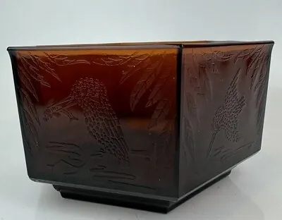 Buy Art Deco Sherdley Amber Glass Hexagonal Bowl Kingfishers - C1930 • 27.95£