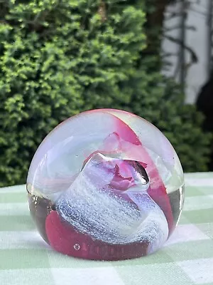 Buy Pre-owned Glass Paperweight - Caithness Streamers Round Magenta Pink White- 395g • 7.99£