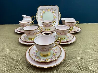 Buy 21 X Piece Beautiful Vintage Art Deco Tuscan China Pink & Gilt Gold Tea Set • 65£