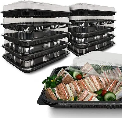 Buy 5-50x Catering Platters And Buffet Sandwich Trays With Clear Lids Reusable Black • 19.49£
