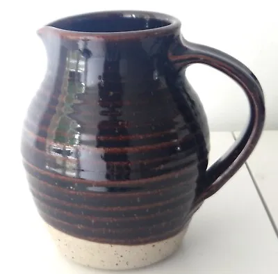 Buy Studio Pottery Pitcher Jug Dark Brown Tenmoku Glaze Banded Unknown Potter • 11.99£