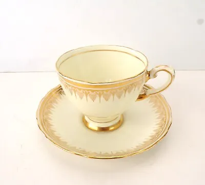 Buy Fine Vintage English Tuscan China Footed Teacup Saucer Flame Gold On Bone China • 23.72£