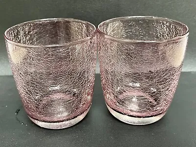 Buy Vintage Pink Crackle Glass Tulip Drinking Glasses Set Of 2 • 17.95£