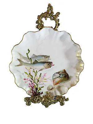 Buy DOULTON BURSLEM EARLY 20th CENTURY HAND PAINTED FISH PATTERN CABINET PLATE #3 • 55£