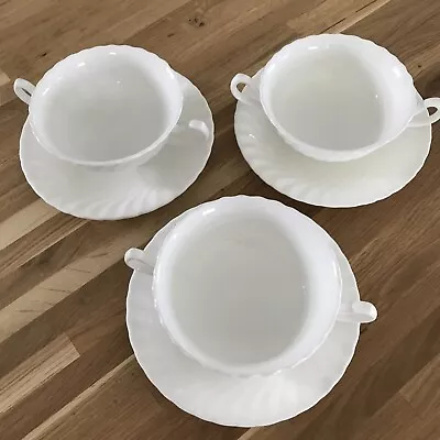 Buy 3 Minton Bone China Twin Handled Soup Bowls And Saucers Fife Pattern VCG • 13.50£
