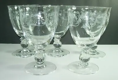 Buy Lot Of 5 Cut Crystal Etched Claret Wine Glass Goblet Water Clear Stem Glassware • 20.85£