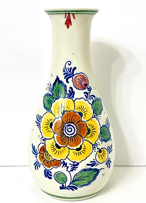 Buy Delft Polychroom Handpainted Vase Bols Holland 8” Floral VTG Handwerk MCM 1970's • 14.42£