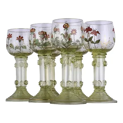 Buy Bohemian / FRITZ HECKERT Roemer - Antique Enamelled - Set Of 6 Hock Wine Glasses • 299.99£