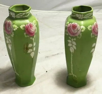 Buy 2 X Antique Vases ~Vintage ~ Shelley ~Green Vases ~Damaged ~7  Tall (SS06) • 14.99£