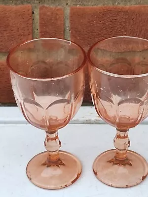 Buy Set Of 2 Pink Depression Glasses, Wine Glasses, 300mls, • 12£