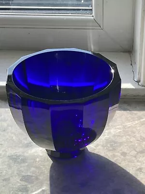 Buy Vintage Czech Moser Cobalt Facet Cut Glass Bowl • 280£
