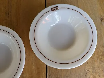 Buy Pair Of Pyrex GSI Milk Glass Cereal Bowls 6.5  Brown Stripe Tableware By Corning • 19.29£