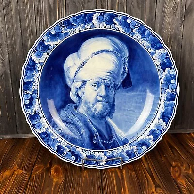 Buy Royal Delft The Netherlands Rembrandt Portrait Ceramics Flat Porcelain Blue • 481.41£