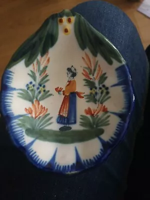 Buy Small Henriot Quimper  DISH Floral Border And Breton Woman Inside, 4.75” • 4.99£