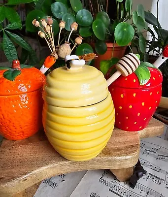 Buy Vintage Avon Strawberry Jam Orange Marmelade Honey Bee Ceramic Pots & Spoons • 27.99£