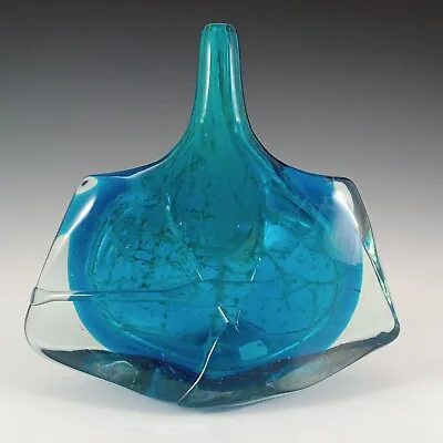 Buy Mdina Maltese Blue Glass 'Fish' / 'Axe Head' Vase - Signed 1979 • 295£