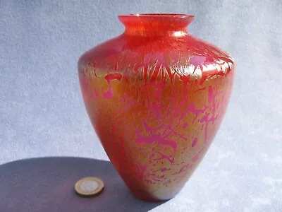 Buy Royal Brierley British Cranberry Pink Iridescent  Art Glass Studio Vase • 50£