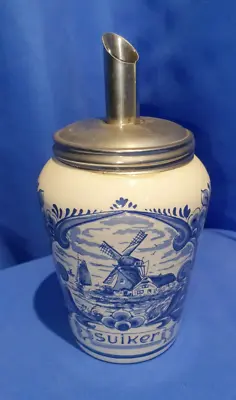 Buy Vintage Delft Sugar Dispenser Hand Painted Windmill Blue White Holland • 30£